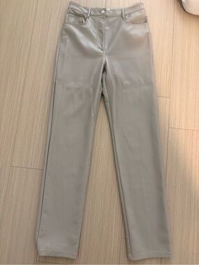 Aritzia Beige Faux Leather Straight-Leg Pants